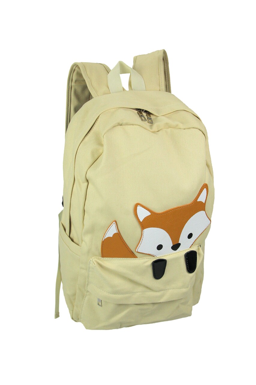 Sleepyville Critters Baby Peeking Fox Khaki Cotton Canvas Backpack